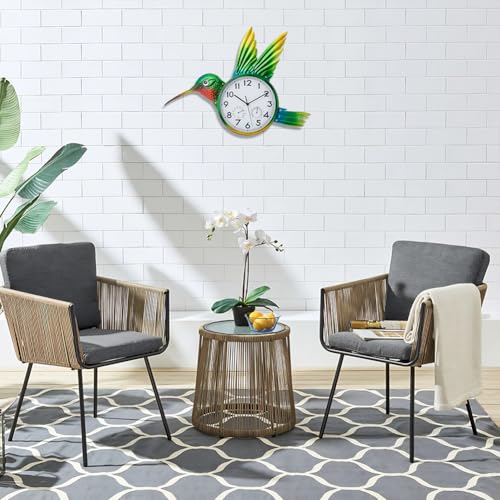 Large Outdoor Clock with Thermometer & Humidity | Silent Non-Ticking, Hummingbird Outdoor Wall Clock for Patio, Garden, Kitchen, Living Room, Green - style: Hummingbird-Green