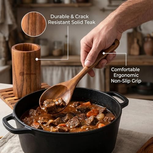 DOSTDR-10 Piece Wooden Cooking Utensil Set Teak Wood Cooking Spoon FoodSafe | NonStick Safe HeatResistant Durable Lightweight FoodSafe SeasonedTeak Ergonomic EasyClean EcoFriendly ScratchResistant