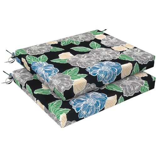 LVTXIII Outdoor Seat Cushions Set of 2 Square Corner Chair Cushions with Ties, Patio Chair Pads for Home Office and Patio Garden Furniture Decoration 18.5"x16"x2", Peony Garden - color: Peony Garden, size: 18.5"x16"x2" ( Set of 2 )