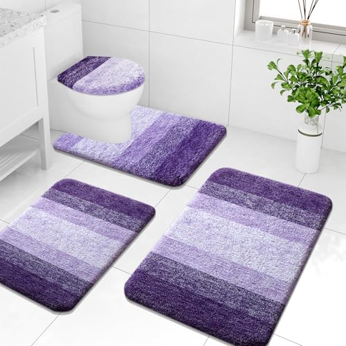 Arotive Microfiber Bathroom Rugs Sets 4 Piece, 24x16+30x20+24x20+17.5x15 | Dark Purple, Soft Absorbent Bath Mats, Machine Wash Dry U-Shaped Contour Rug and Toilet Lid Cover for Bathroom - color: Dark Purple, size: 30" X 20" + 24" X 16" + 24" X 20" + 17.5"