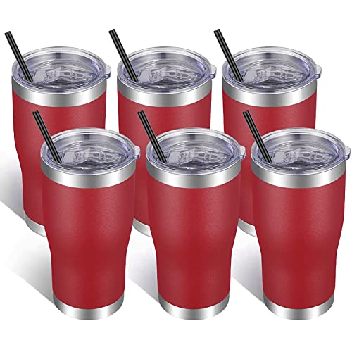 VEGOND 20oz Tumbler Stainless Steel Tumbler Cup with Lid And Straw Vacuum Insulated Double Wall Travel Coffee Mug(Brick Red 6 Pack) - color: Red, size: 6 Count (Pack of 1)