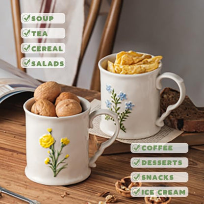 Ceramic coffee Mugs, Set of 1 Yellow Flower - 16oz, Hand-Painted, Microwave heating and dishwasher cleaning available, Ideal for Daily Brews - color: Yellow Flower
