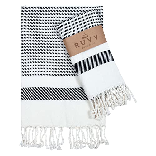Ruvy Home Basics Turkish Hand Towels for Bathroom Set of 2 | 18"x40", Cotton | Decorative Towel for Bathroom, Kitchen, Dishcloth, Tea, Yoga, Face, Gym - Black - color: Black, size: Modern - 2 Pack