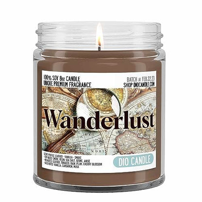 Wanderlust Scented Candle - Smells Like Leather - Vanilla - Smoke - 100% Naturally Vegan Soy and Premium Fragrance | Great Gift | Handmade in Denver, Colorado (8oz Glass Jar) - size: 8oz Glass Jar
