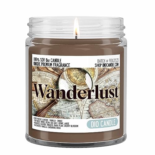 Wanderlust Scented Candle - Smells Like Leather - Vanilla - Smoke - 100% Naturally Vegan Soy and Premium Fragrance | Great Gift | Handmade in Denver, Colorado (8oz Glass Jar) - size: 8oz Glass Jar