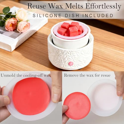 Ceramic Wax Melt Warmer with Timer & Silicone Liner-White - color: White