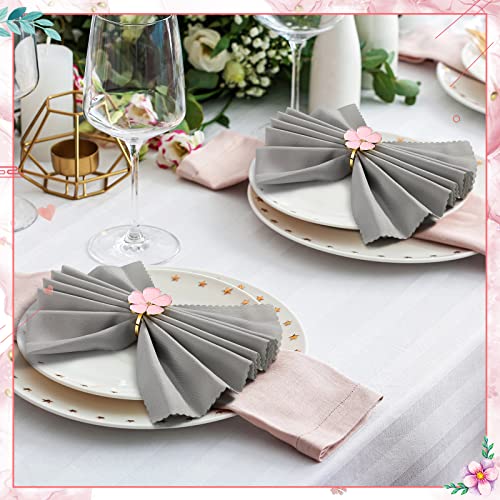 Patelai 12 Pcs Pink Gold Flower Napkin Rings Holders for Wedding | Decorative Metal Serviette Holders, Elegant Floral, Banquet Dinner Table Decor, for Christmas Baby Shower Birthday Fall Party