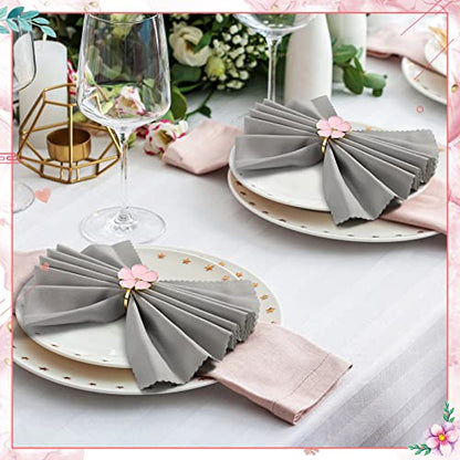 Patelai 12 Pcs Pink Gold Flower Napkin Rings Holders for Wedding | Decorative Metal Serviette Holders, Elegant Floral, Banquet Dinner Table Decor, for Christmas Baby Shower Birthday Fall Party