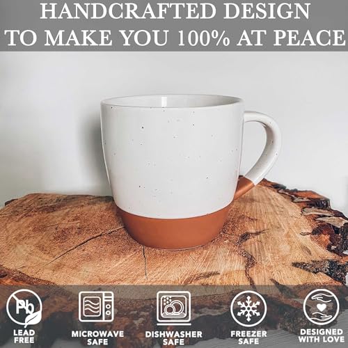 Mora Ceramic Large Latte Mug Set of 4, 16oz - Microwavable, Porcelain Coffee Cups With Big Handle - Modern, Boho, Unique Style For Any Kitchen. Microwave Safe Stoneware - Vanilla White - color: Vanilla White