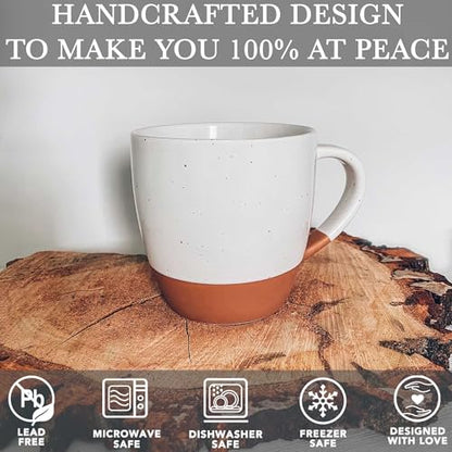 Mora Ceramic Large Latte Mug Set of 4, 16oz - Microwavable, Porcelain Coffee Cups With Big Handle - Modern, Boho, Unique Style For Any Kitchen. Microwave Safe Stoneware - Vanilla White - color: Vanilla White