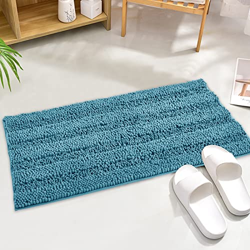 KGORGE Machine Washable Shower Rugs - Water Absorbent Non Slip Soft Quick Dry Shaggy Microfiber Small Bath Mats for Kitchen Floor Tub Shower Entryway, Bluish Green, 47" W x 17" L, 1Pc - color: Bluish Green, size: 17"W x 47"L (Pack of 1)