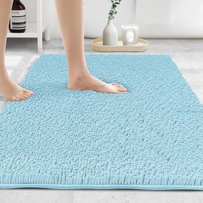 Standard 3pc Set Chenille Bath Mats, Includes 21"x24" U-Shaped Contour Toilet Rug, 21"x34" Inches Bathmat and 1 Toilet Lid Cover, Plush Absorbent Bath Mats Quick Dry, Spa Blue - color: Spa Blue, size: 24"x21", 34"x21" and TLC (Set)