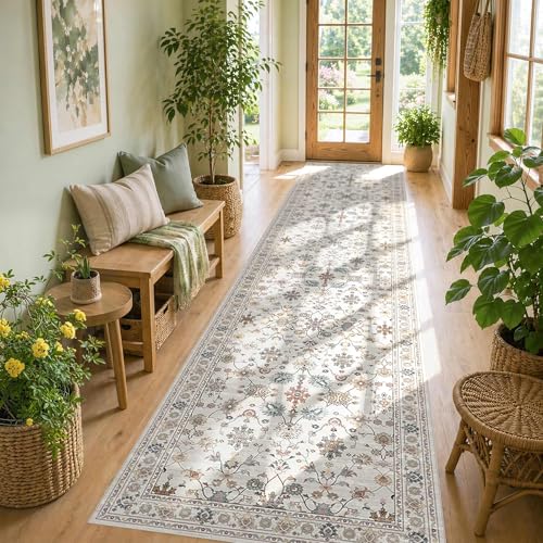 2x10 Beige Floral Runner Rug for Hallways Kitchen | Soft,Machine Washable & Non Slip,Low Pile,Ideal for Girls Room, Nursery,Kids Room - color: Grey, size: 2' x 10' (Rectangular)