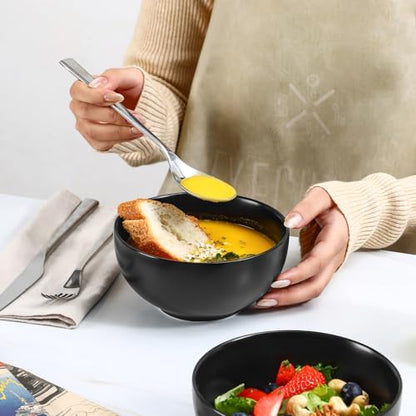 Selamica Ceramic Cereal Bowls set of 6, 24 oz Soup Bowls for Salad, Oatmeal, Microwave Dishwasher Safe, Matte Black - color: Matte Black, size: 24 Oz