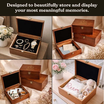 Custom Wooden Keepsake Box, Engraved Monogram Name Initial, 12 Designs | Personalized Storage Box, Photo Storage, Document Storage, Memory Box, Keepsake Storage, Wood Box With Lid