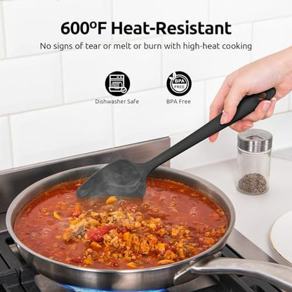 U-Taste 600ºF Heat Resistant Food Grade Silicone Spatula Set of 3, and 480℉ Heat-Resistant Food-Grade Non-Stick Firm Cooking Tong 9 inch (Black)