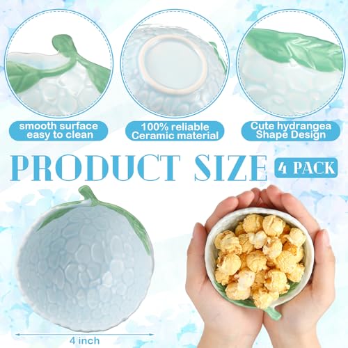 LemonRoad 4 Pcs Hydrangea Bowls Set Ceramic Floral Ramekins Dinnerware Spring Summer Tableware Appetizer Bowls Decorative Dinner Birthday Party Tableware for Baby Shower Party Supplies