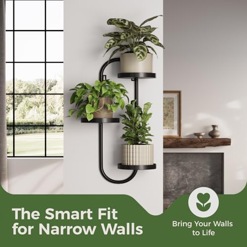 Laposso 3 Tier Wall Planter Metal Plant Hanger Indoor Black | Wall Plant Holder, Multiple Plants, For Patio Corner Garden Living Room Balcony, Flower Stands