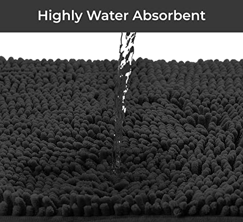 Luxury Black Bathroom Rugs - 2-Piece Set, Soft Plush Anti-Slip Bath Rug + U-Shaped Toilet Mat. Microfiber Shaggy Carpet, Super Absorbent - 36'' x 24'' + 24'' x 20'', Black - color: Black, size: 2 Piece Set - Large