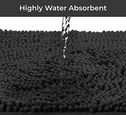 Luxury Black Bathroom Rugs - 2-Piece Set, Soft Plush Anti-Slip Bath Rug + U-Shaped Toilet Mat. Microfiber Shaggy Carpet, Super Absorbent - 36'' x 24'' + 24'' x 20'', Black - color: Black, size: 2 Piece Set - Large