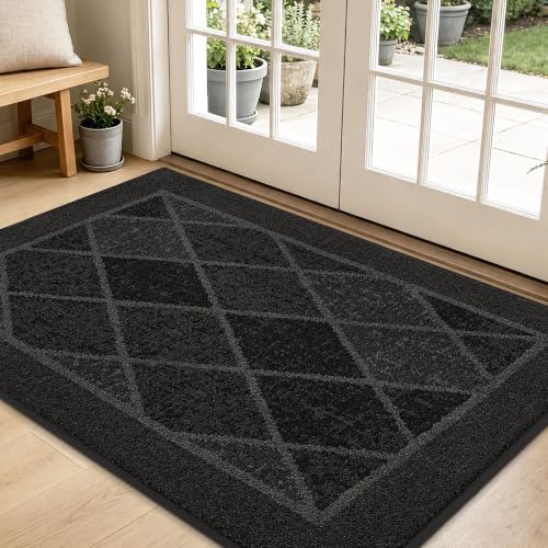 BEQHAUSE Dirt Trapper Door Mats 32" x 48", Non-Slip Washable, Dark Grey | Doormat Indoor Entrance Low-Profile, Dirt Resistant and Absorbent Entryway Rugs Inside Welcome Floor Mat for Front Back Door - color: Dark Grey, size: 32" X 48" (Rectangular)
