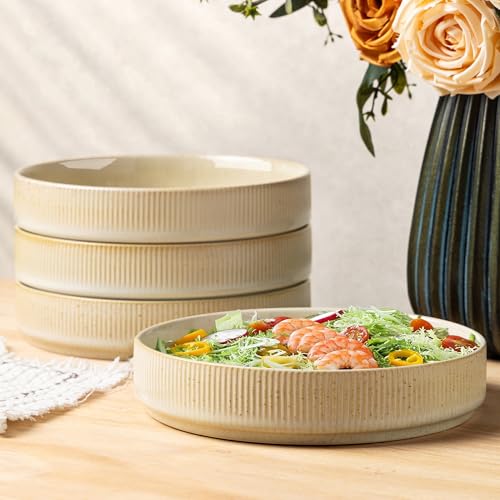 7.5" Ceramic Pasta Bowls Set of 4, Salad Bowls | Versatile Serving Bowls for Pasta, Salad, Fruit & Noodles, Housewarming & Wedding Gift, Cappuccino - color: Cappuccino, size: 7.5 Inch