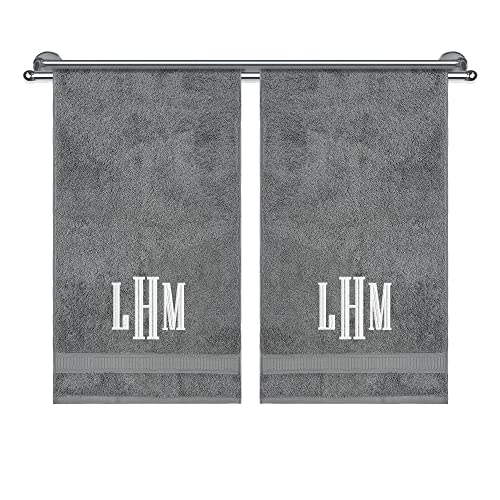 Monogrammed Hand Towels, Decorative Towel Set, Personalized Gift, Super Soft, Highly Absorbent, 100% Turkish Genuine Cotton Customized 2 Piece Hand Towel Sets for Kitchen, Face, Gym & Spa, Grey - color: Grey, size: Hand Towels - Set of 2