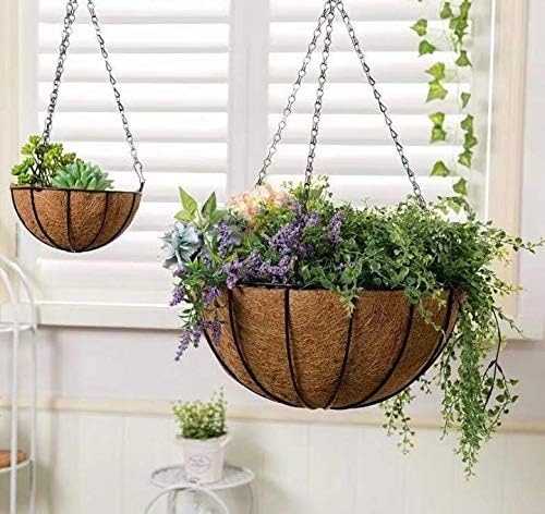 Kingbuy 12" Metal Hanging Basket for Herbs & Flowers – 6" Depth Rust-Resistant Wire with Coconut Liner & Adjustable Chains for Kitchen Window, Balcony & Garden - 2 Pack - size: 12 Inch, style: 2 Pack