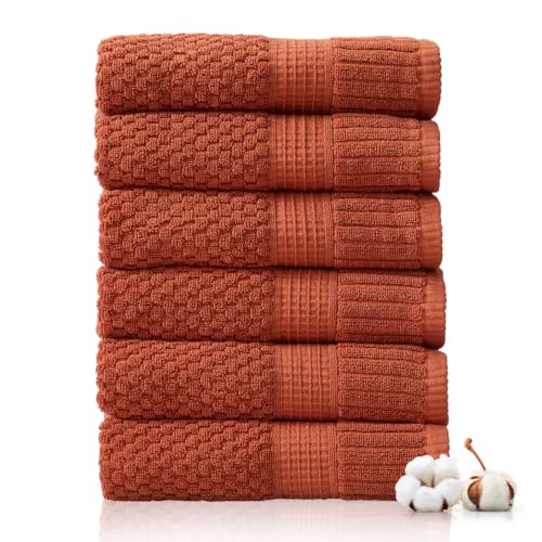 6 Pack 100% Cotton Hand Towels | Clay Towels | Oeko‑TEX Standard 100 | Soft & Absorbent, Quick‑Dry | Trinity Collection - Baked Clay - color: Baked Clay, size: Hand Towels (6 Pack)