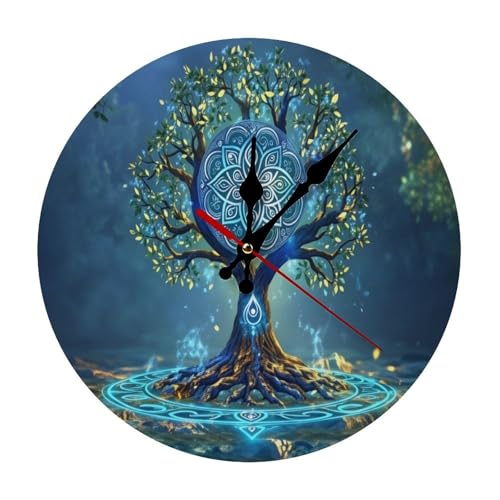 Tree of Life Minimalist Silent Wall Clock 9.8x9.8 inches, Modern Round Wooden Clock Without Numbers for Bedroom Living Room Office Home Decor - color: Tree of Life-3, size: 9.8x9.8 inches
