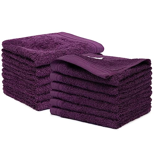 100% Cotton Washcloths Set 13” x 13” | Plum Towels | Set of 12 Ultra Soft and Highly Absorbent Washcloths Sets for Bathroom, Gym, Hotel, Spa | Machine Washable Face Towel - color: Plum, size: 12 Pcs 13" x 13"