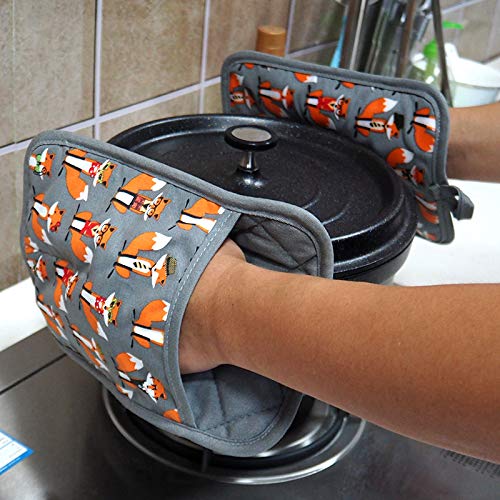 Pot Holders Set of 2,Non Slip Clear Silicone Printed Potholdes | Resistant 480 ℉,Comfortable Cotton Lining Kitchen Women Men Cooking Baking Microwave (Fox, Gray Potholders) - color: Fox, Gray Potholders