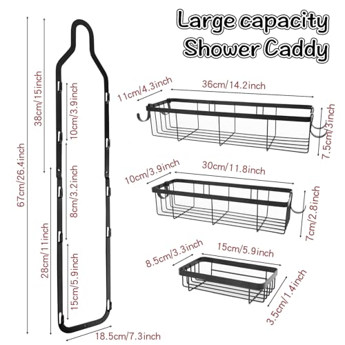Shower Caddy Hanging Over Shower Head, Height Adjustable No Drilling Bathroom Hanging Shelf Organizer, Rustproof Shower Caddy Over with Hooks Shampoo Soap Holder for Inside Shower
