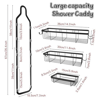 Shower Caddy Hanging Over Shower Head, Height Adjustable No Drilling Bathroom Hanging Shelf Organizer, Rustproof Shower Caddy Over with Hooks Shampoo Soap Holder for Inside Shower