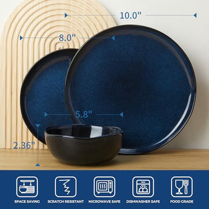Ceramic Dinnerware Sets for 4, 12pcs Plates and Bowls Sets Dish Set | Stoneware Dishware sets, Microwave & Dishwasher Safe, Cereal Bowls and Dinner Plates Set, Stackable Dishes Set, Starry Blue - color: Starry Blue, size: Set (12pcs)