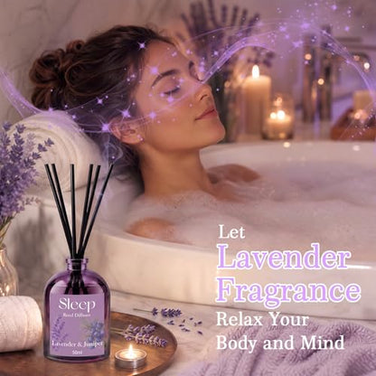 STRN Reed Diffuser Sets, 4 Lavender Scent Diffuser Summer Fragrance 200ML | Long-Lasting Geranium, Juniper, Vanilla, Amber Scents for Bedroom SPA Home - color: Purple 2