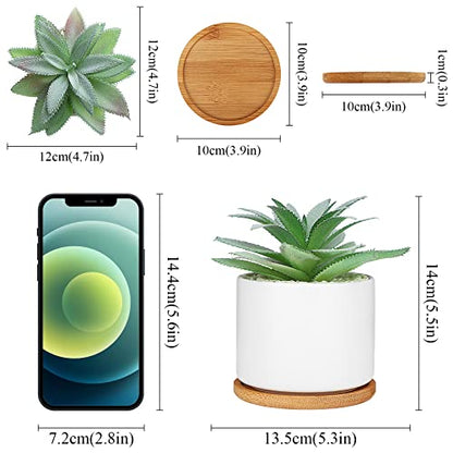 Hopewood Faux Agave Succulent Plant in Ceramic Pots Bamboo Tray, Set of 2 | Artificial Succulents Plants Faux Agave Greenery Fake Potted Plants for Bedroom Home Office Desk Living Room Decor - size: 2 Set Agave