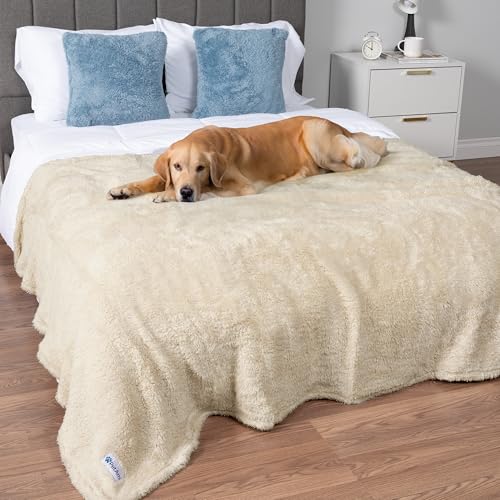 PetAmi Fluffy Sherpa Waterproof Dog Blanket for Pet Cat Queen 90x90, Beige | Soft & Warm & Washable; Leafproof Couch Sofa Protector for Small Medium Large Pet; Pee Proof Cover for Crate Kennel Car Seat - color: Beige, size: Queen (90x90)