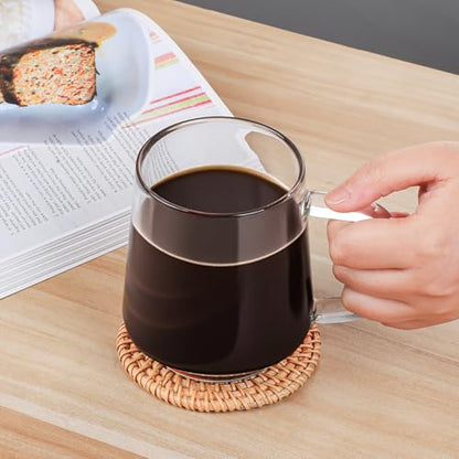 Aquach 20oz Stackable Glass Mugs Set of 2, Large Clear Coffee Tea Cups | Dishwasher/Microwave Safe, Borosilicate Glass, Comfort Handle, Smooth Rim, Stackable, Large Capacity - size: 20 oz