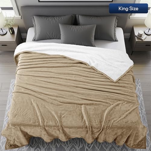 Utopia Bedding Reversible Plush Sherpa Blanket King Size Camel, 90x102 Inch | Soft, Warm, Fleece, Bed, Sofa, Couch, Camping, Travel, Cozy, All Season - color: Camel, size: King (90x102 Inch)