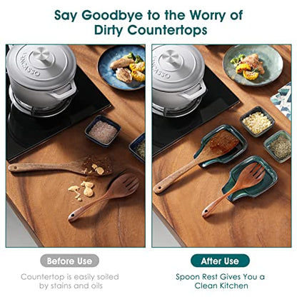 vancasso Stern Spoon Rest for Kitchen, Square Ceramic Spoon Holder for Stove Top, Heat Resistant Utensil Rest for Countertop, Dishwasher Safe, Kiln Green, 2 Pack - color: Green