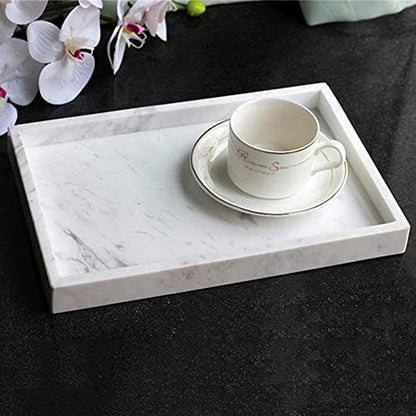 Natural Marble Storage Vanity Tray, Cosmetics Jewelery Tray, Kitchen Organizer, Coffee Table Tray (Volakas White, Glossy Surface, 11.8L x 7.87W x 1.18H) - color: Volakas White