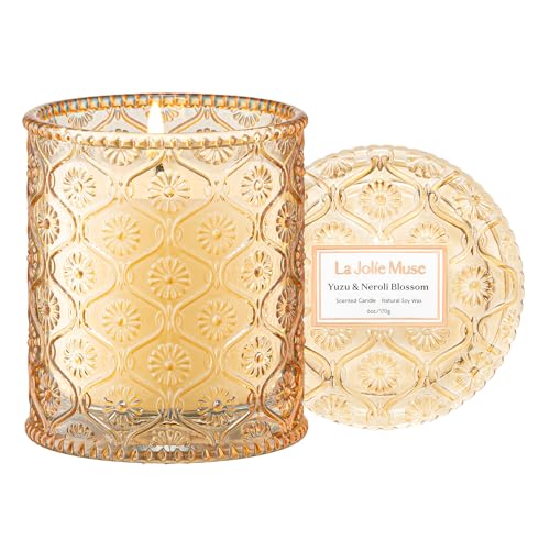 LA JOLIE MUSE Yuzu Neroli Scented Candles for Home, Natural Soy Wax 40 Hrs | Luxury Fresh Jar Candle, Clean Non Toxic, Gift for Women & Men, Spring Summer Candles, Pretty Candle, Citrus Orange Spearmint - color: Yuzu & Neroli Blossom