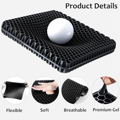 Egg Gel Seat Cushion, Breathable Gel Cushion Chair Pads with Non-Slip Cover for Home Office Car Wheelchair, Honeycomb Design Egg Seat Cushion As Seen On TV (Black) - color: Black, size: 16 x 14 x 1.65 inch