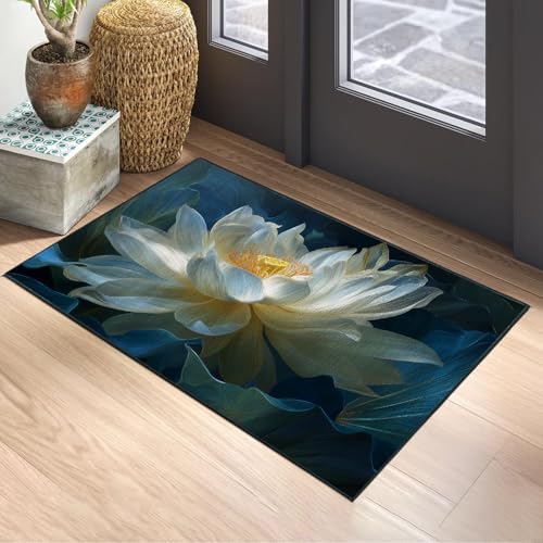 Flower Lotus Area Rug 2x3 ft Entry Rug Washable Boho Rugs Non Slip Low Pile Floral Door Mat Small Carpet for Bedroom, Bedside, Kids Room, Office, Dining Room - color: Lotus, size: 2' x 3' (Rectangular)