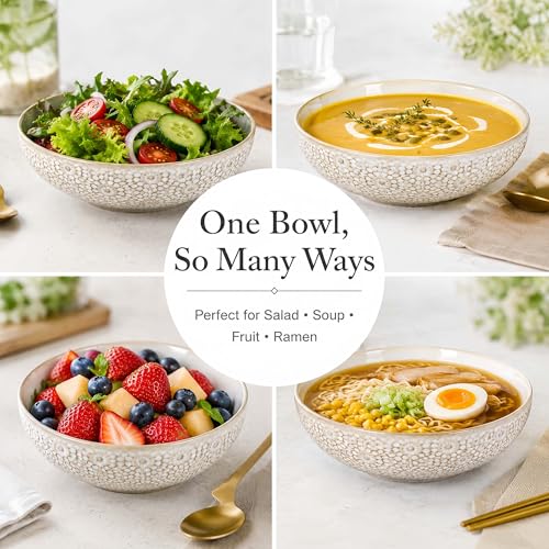 8" Ceramic Pasta Bowls, 22 Oz Serving Bowls Set of 4, Porcelain Shallow Soup Bowl, Embossed Serving Dishes for Pasta, Fruit, Salad, Housewarming Gift, Dishwasher Safe - color: Floral 4