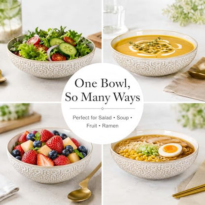 8" Ceramic Pasta Bowls, 22 Oz Serving Bowls Set of 4, Porcelain Shallow Soup Bowl, Embossed Serving Dishes for Pasta, Fruit, Salad, Housewarming Gift, Dishwasher Safe - color: Floral 4