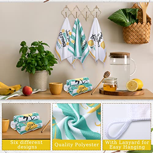 Redbaker 6 Pcs Lemon Kitchen Towels with Hanging Loop | Decorative Absorbent Hand Tea Cloths with Hanging Loop, Lemonade Design for Kitchen Decor, Ideal Housewarming Gift Choice - style: Lemon