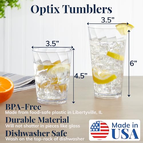 US Acrylic Optix Plastic Reusable Drinking Glasses (Set of 16) 14oz Rocks & 20oz Water Cups in Clear | BPA-Free Tumblers, Made in USA | Top-Rack Dishwasher Safe - size: 14 ounces/20 ounces