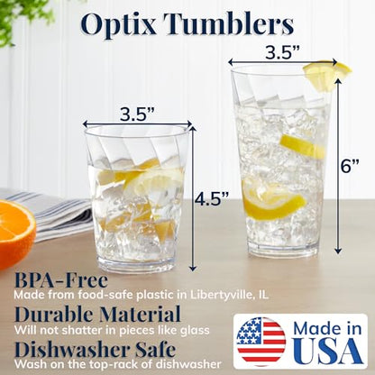US Acrylic Optix Plastic Reusable Drinking Glasses (Set of 16) 14oz Rocks & 20oz Water Cups in Clear | BPA-Free Tumblers, Made in USA | Top-Rack Dishwasher Safe - size: 14 ounces/20 ounces